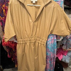 Tan Textured Short Sleeve Dress